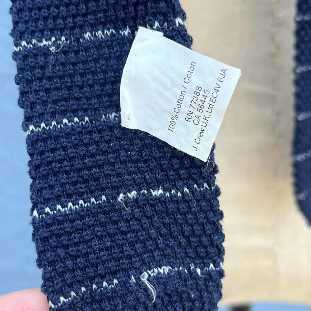 J.crew Crochet tie Navy Blue striped Knit necktie